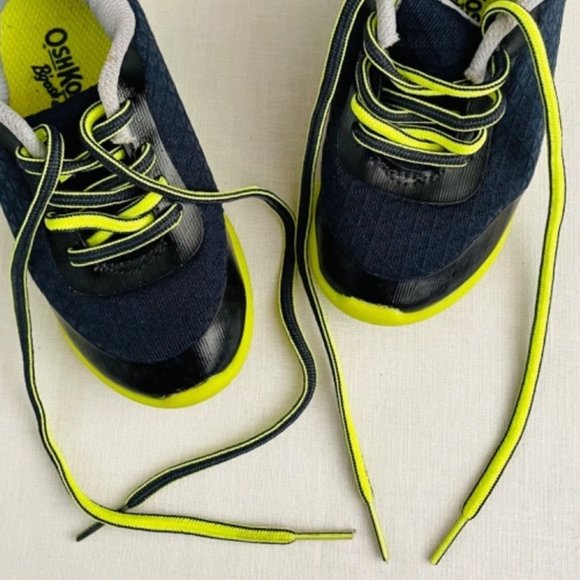 OshKosh B'gosh Toddler Sneakers Shoes Size 8 Navy Blue and Neon Green - Picture 4 of 12